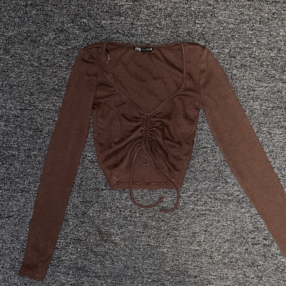 Zara Chocolate Long Sleeve Ruched Top